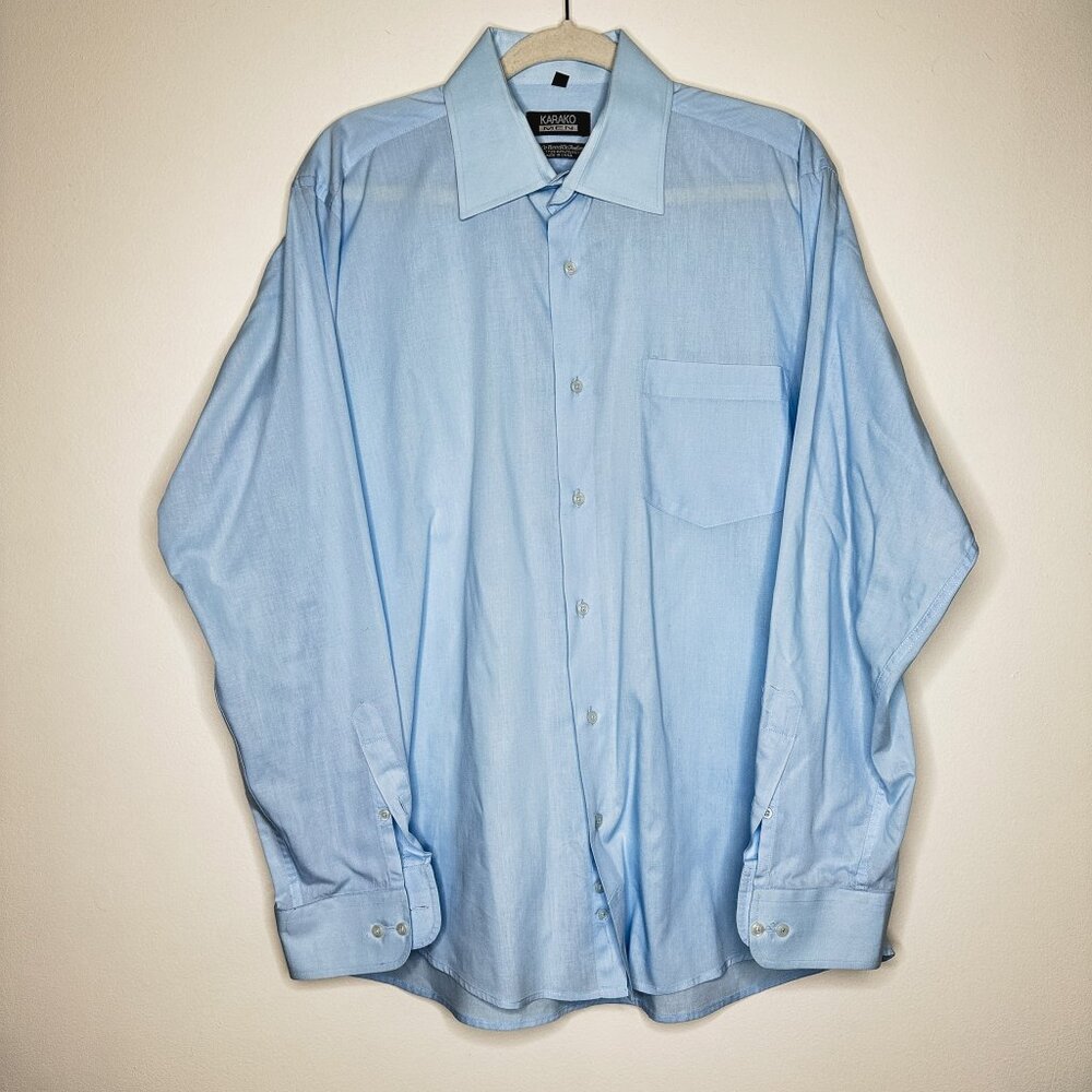 Karako‎ Men’s Light Blue Button-Down Dress Shirt Size 16.5 34/35